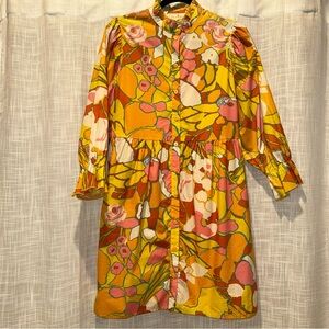 Flora Bea NYC Womens M Floral Kora Dress Multicolor Long Sleeve Boho High Neck